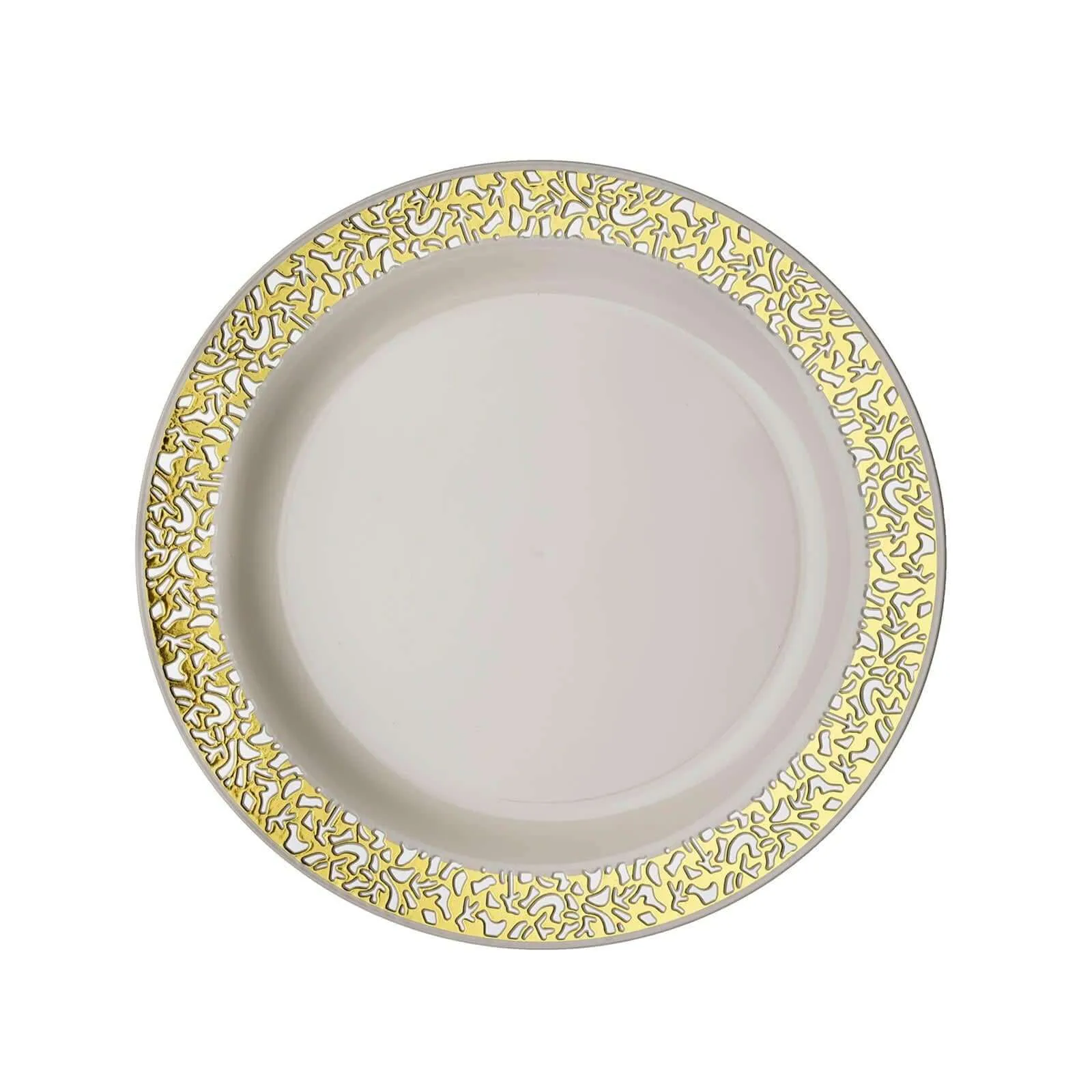 10 Pack 6" Gold Lace Rim Ivory Disposable Salad Plates, Plastic Dessert Appetizer Plates