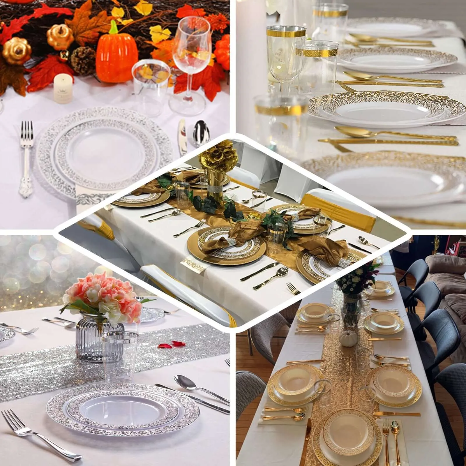 10 Pack 6" Gold Lace Rim Ivory Disposable Salad Plates, Plastic Dessert Appetizer Plates