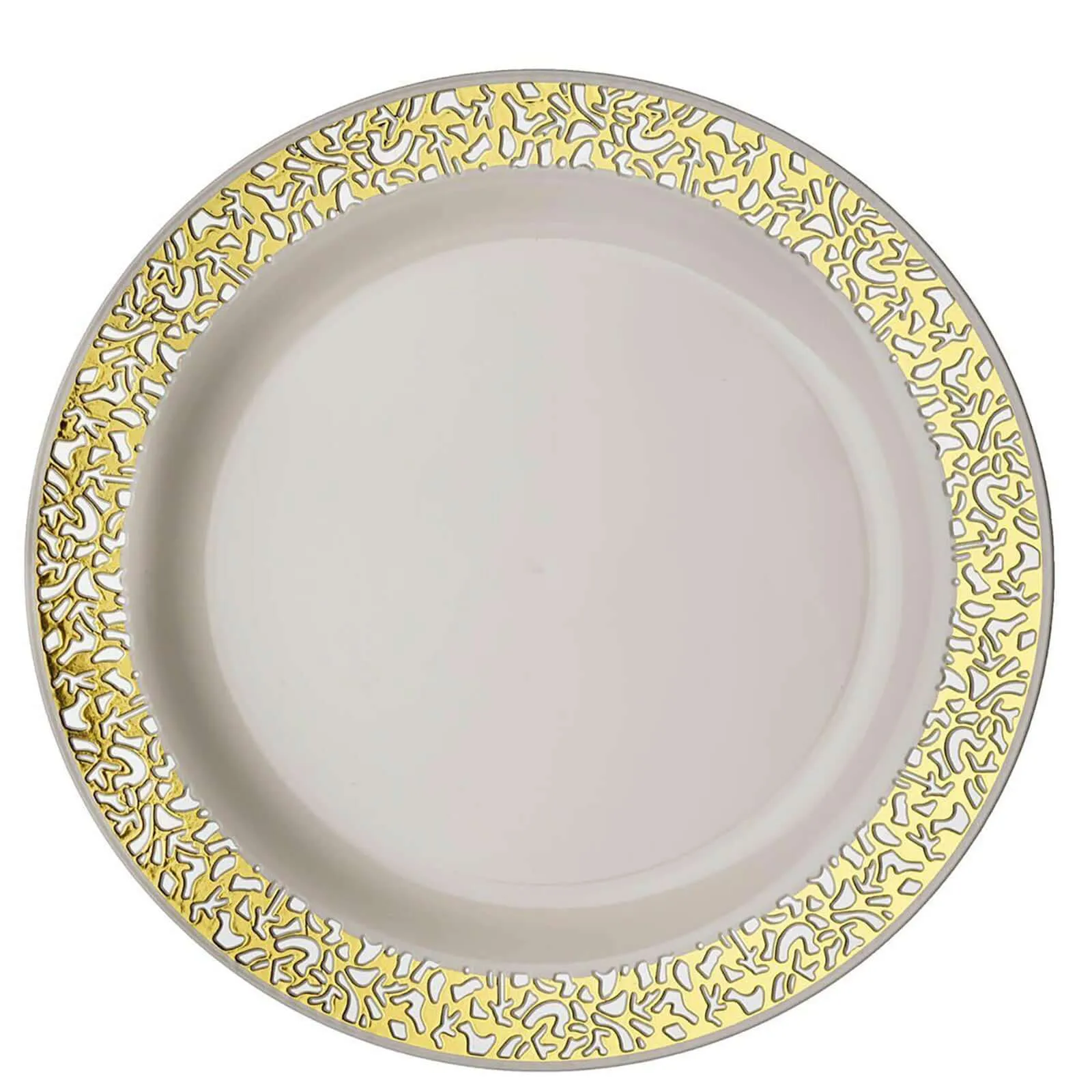 10 Pack 6" Gold Lace Rim Ivory Disposable Salad Plates, Plastic Dessert Appetizer Plates