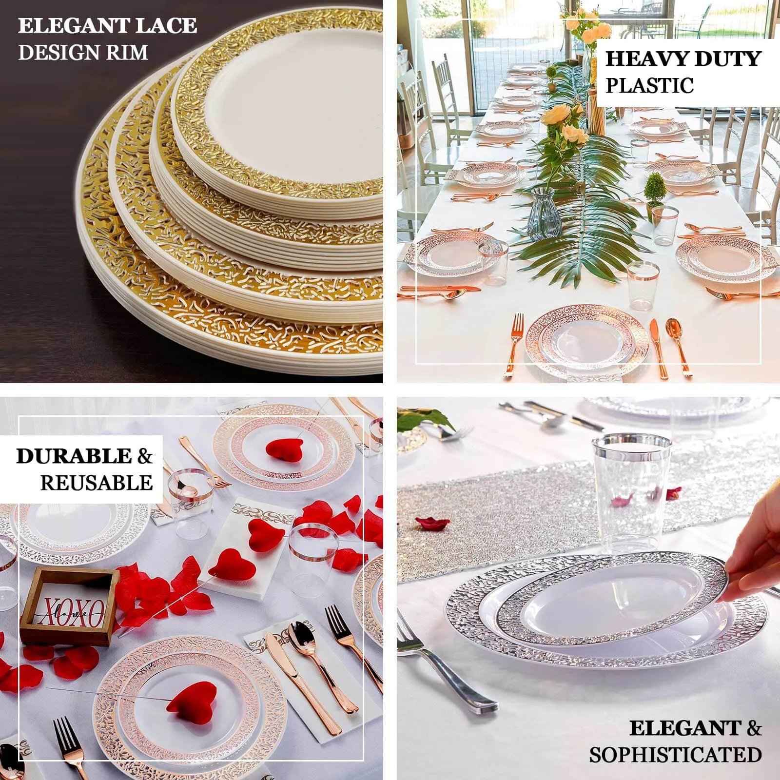 10 Pack 6" Gold Lace Rim Ivory Disposable Salad Plates, Plastic Dessert Appetizer Plates