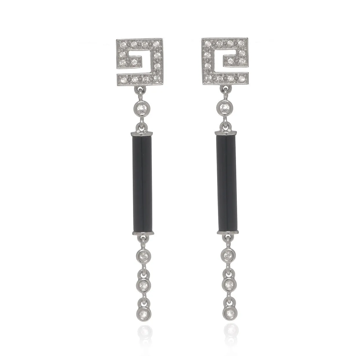 14K White Gold CZ w/Onyx Drop Earrings