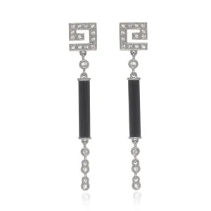 14K White Gold CZ w/Onyx Drop Earrings