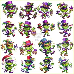 16 Grinch Mardi Gras Designs Bundle PNG