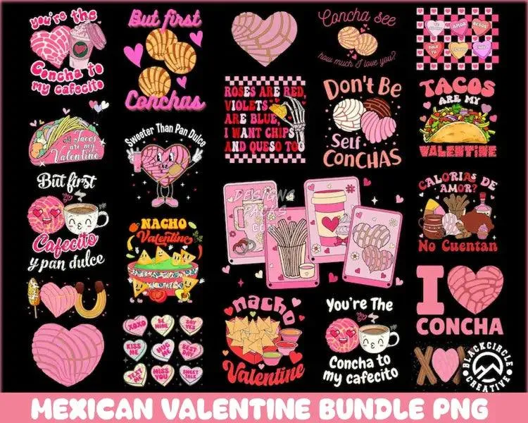 18 Mexican Valentine Designs Bundle PNG, Valentine's Day Png, Retro Valentine Png