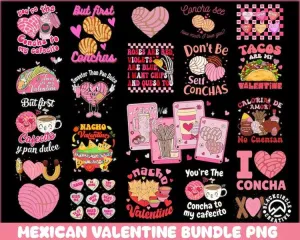 18 Mexican Valentine Designs Bundle PNG, Valentine's Day Png, Retro Valentine Png