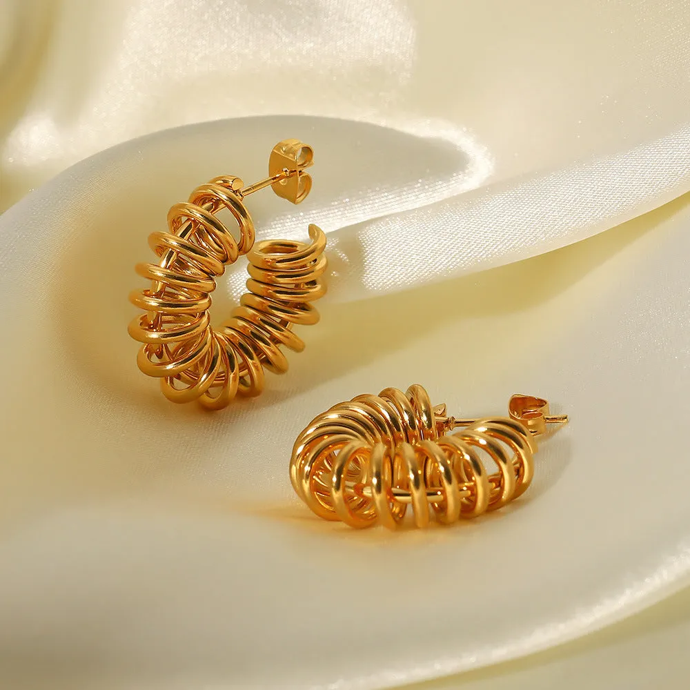 18K Gold Electric Coil Geometric C-Shaped Earrings