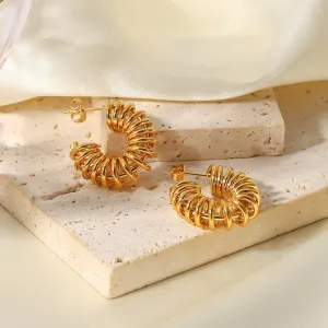 18K Gold Electric Coil Geometric C-Shaped Earrings
