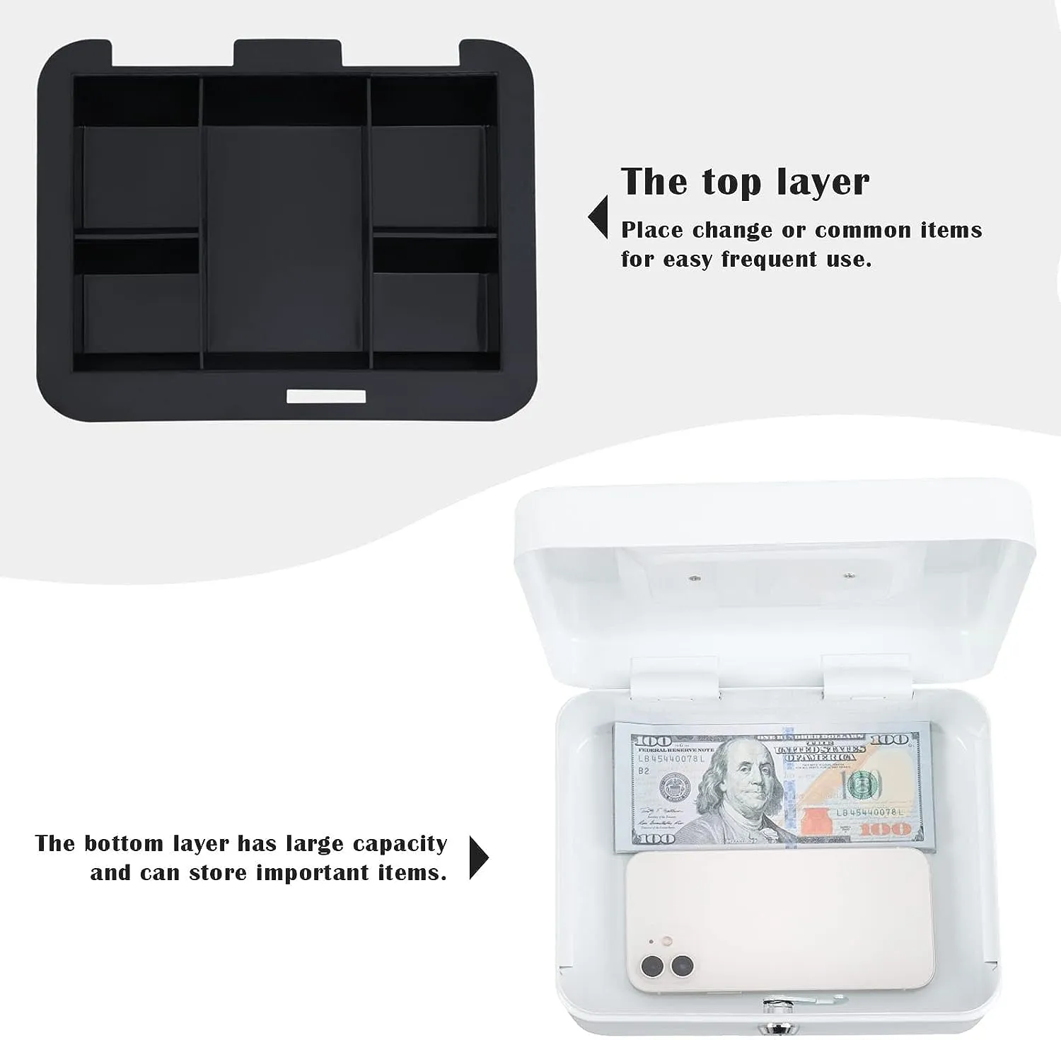 30X24X9Cm Locking Cash Box With Removable Coin Tray And Key Lock Xf0729 Cream