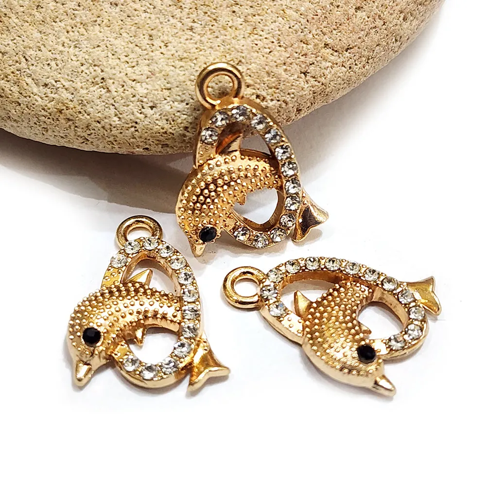 4 PIECES PACK' 13x19 MM' CZ DOLPHIN CHARMS