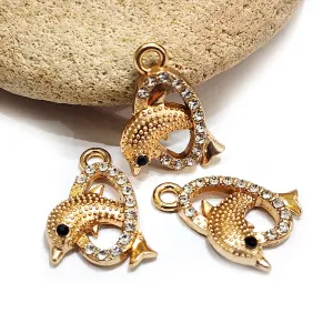 4 PIECES PACK' 13x19 MM' CZ DOLPHIN CHARMS
