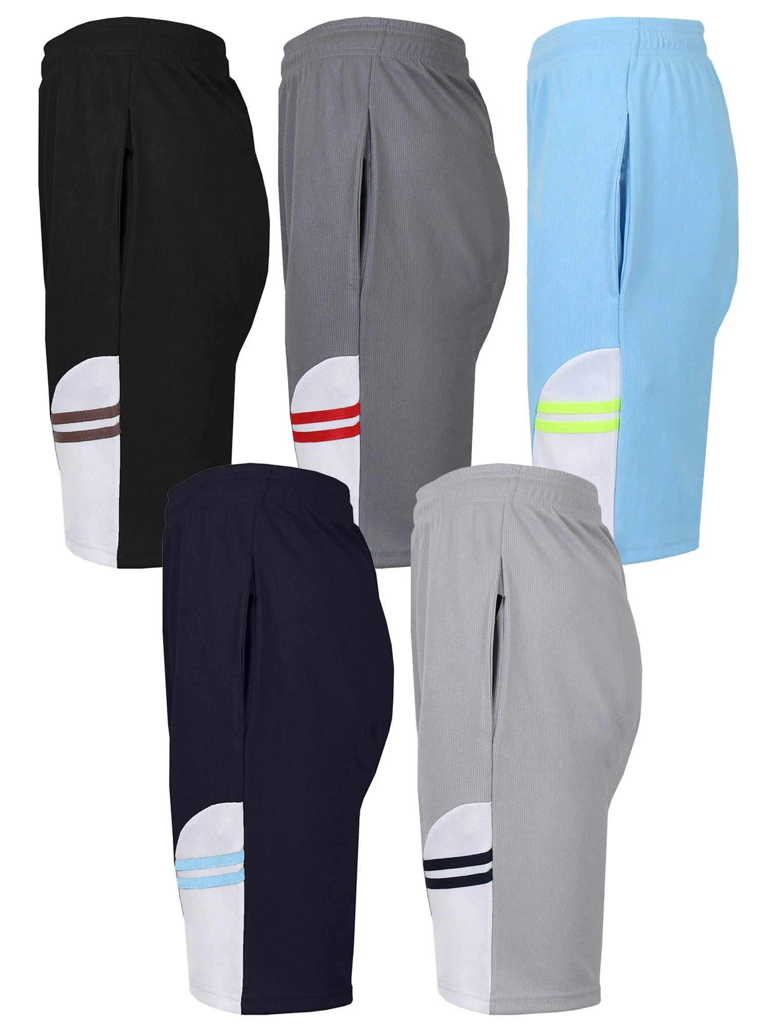 [5 PACK] Men's Active Mesh Moisture Wicking Shorts with Side Design