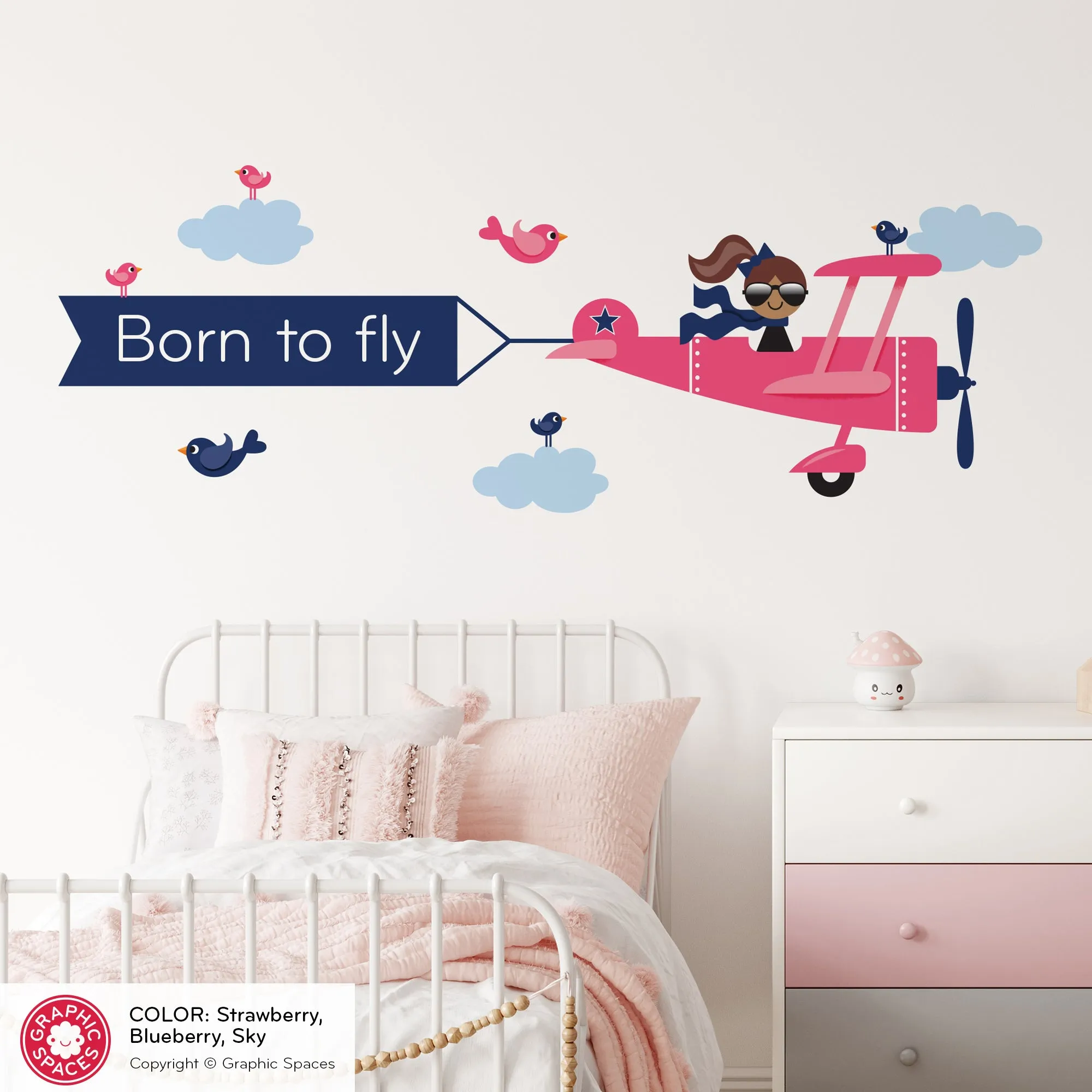 Airplane Girl Name Banner Fabric Wall Decal