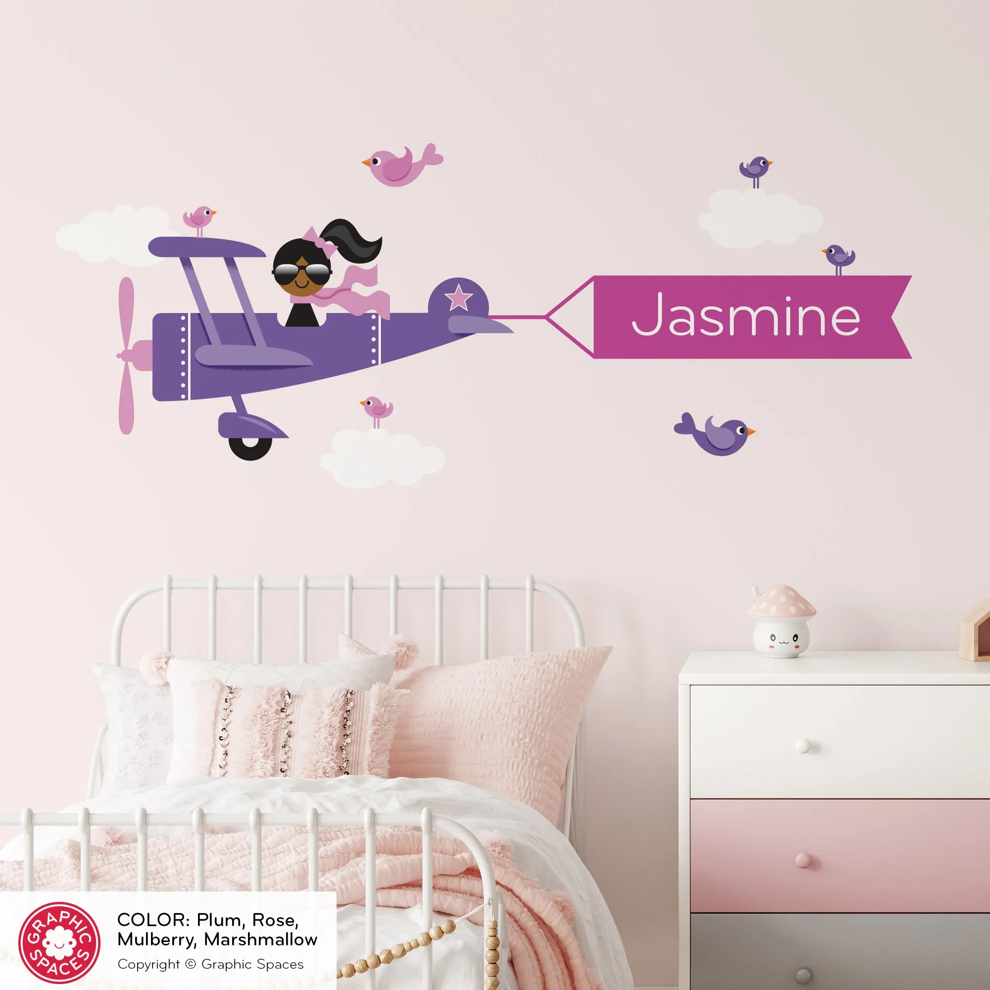 Airplane Girl Name Banner Fabric Wall Decal