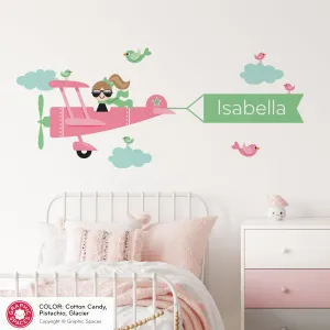 Airplane Girl Name Banner Fabric Wall Decal