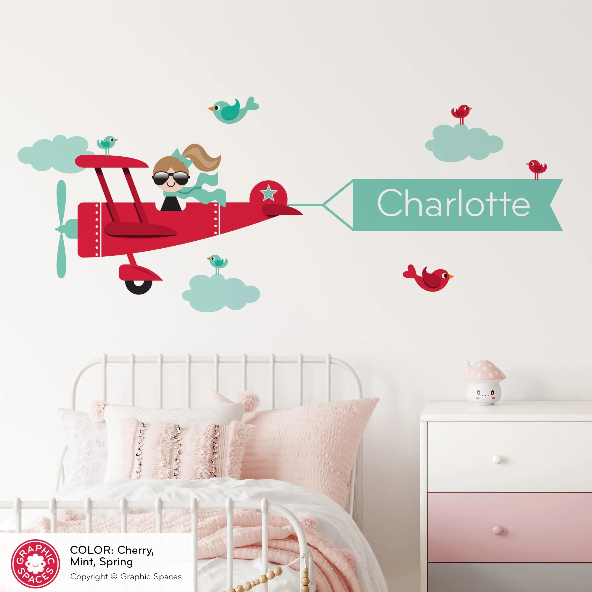 Airplane Girl Name Banner Fabric Wall Decal