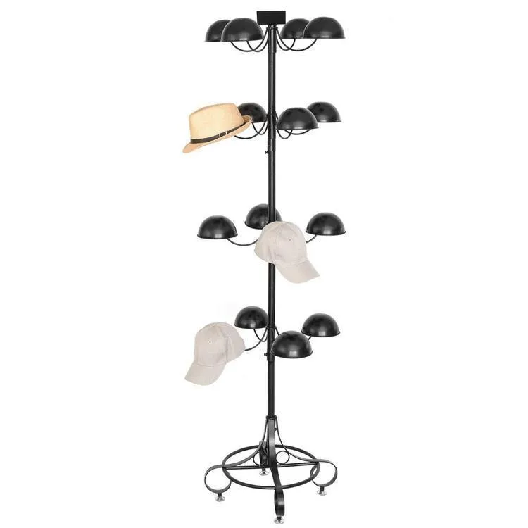 Black Metal Rotating Hat & Wig Holder Rack