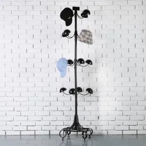 Black Metal Rotating Hat & Wig Holder Rack
