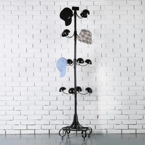 Black Metal Rotating Hat & Wig Holder Rack