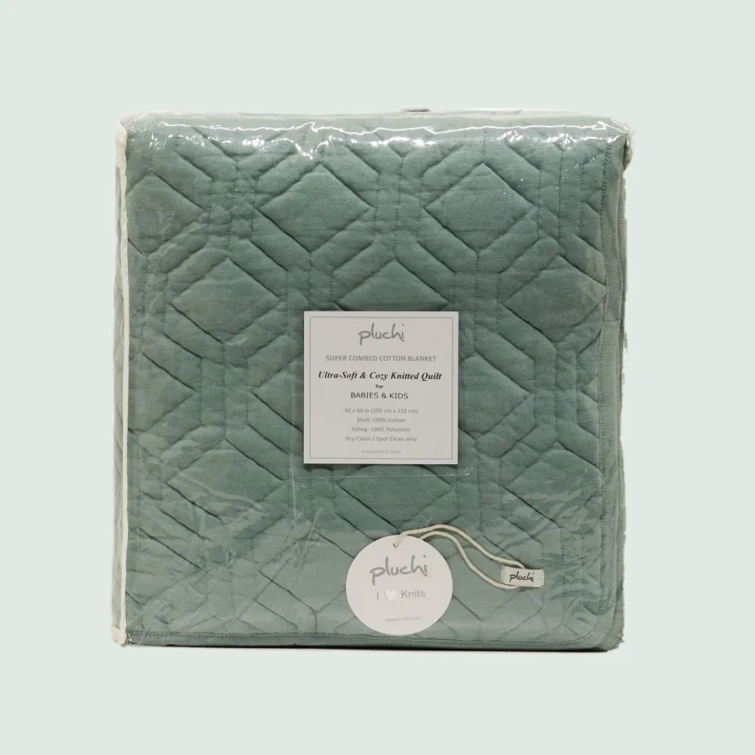 Blue Knitted AC Blanket/Quilt for Baby | 100% Organic Cotton