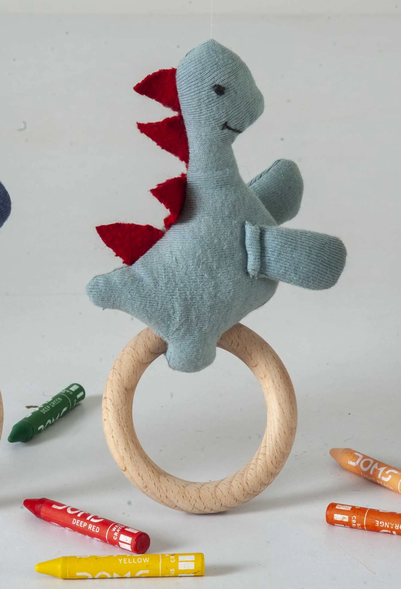 Dino Rattle Knitted Light Green & Red Baby Stuffed/Plush/Soft Toy | 100% Premium Cotton