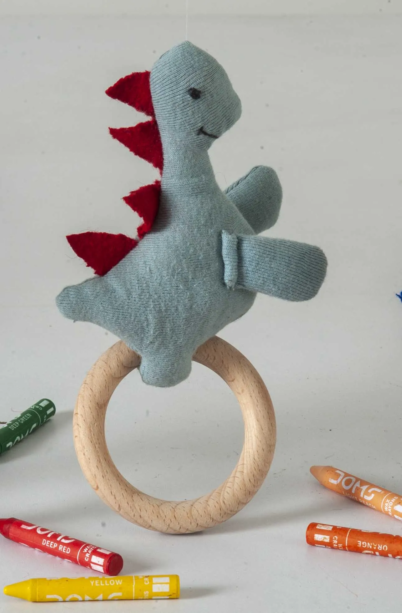 Dino Rattle Knitted Light Green & Red Baby Stuffed/Plush/Soft Toy | 100% Premium Cotton