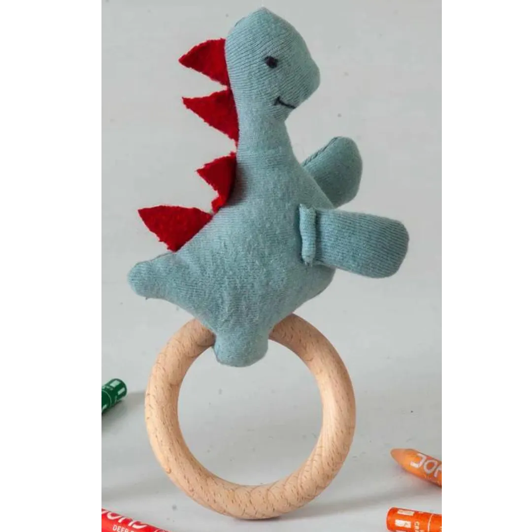 Dino Rattle Knitted Light Green & Red Baby Stuffed/Plush/Soft Toy | 100% Premium Cotton