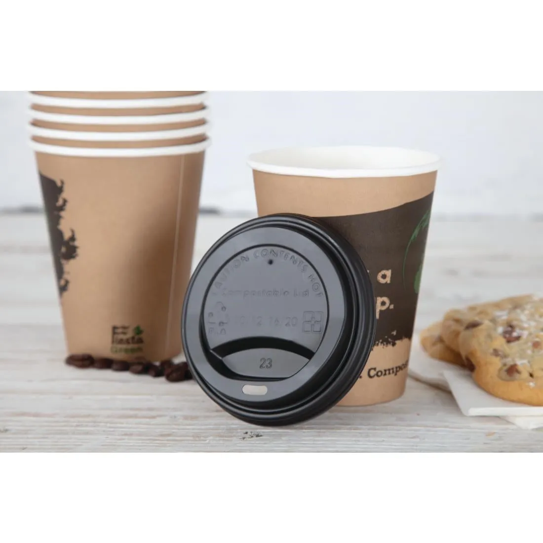 DS053 Fiesta Green Compostable Coffee Cup Lids 340ml / 12oz