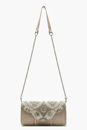 Embellished Convertible Clutch-Natural