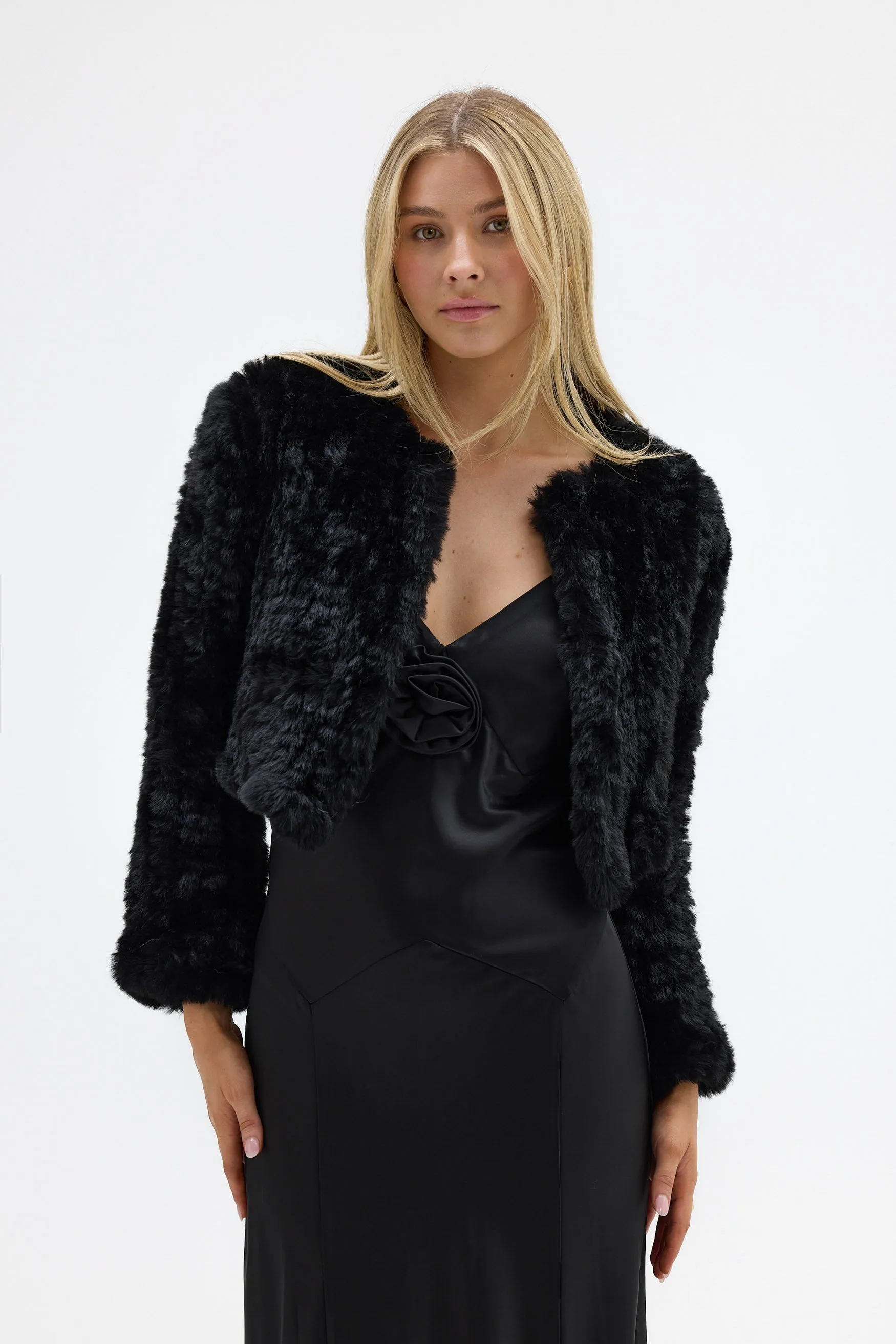 Faux Lola Crop Jacket - Black
