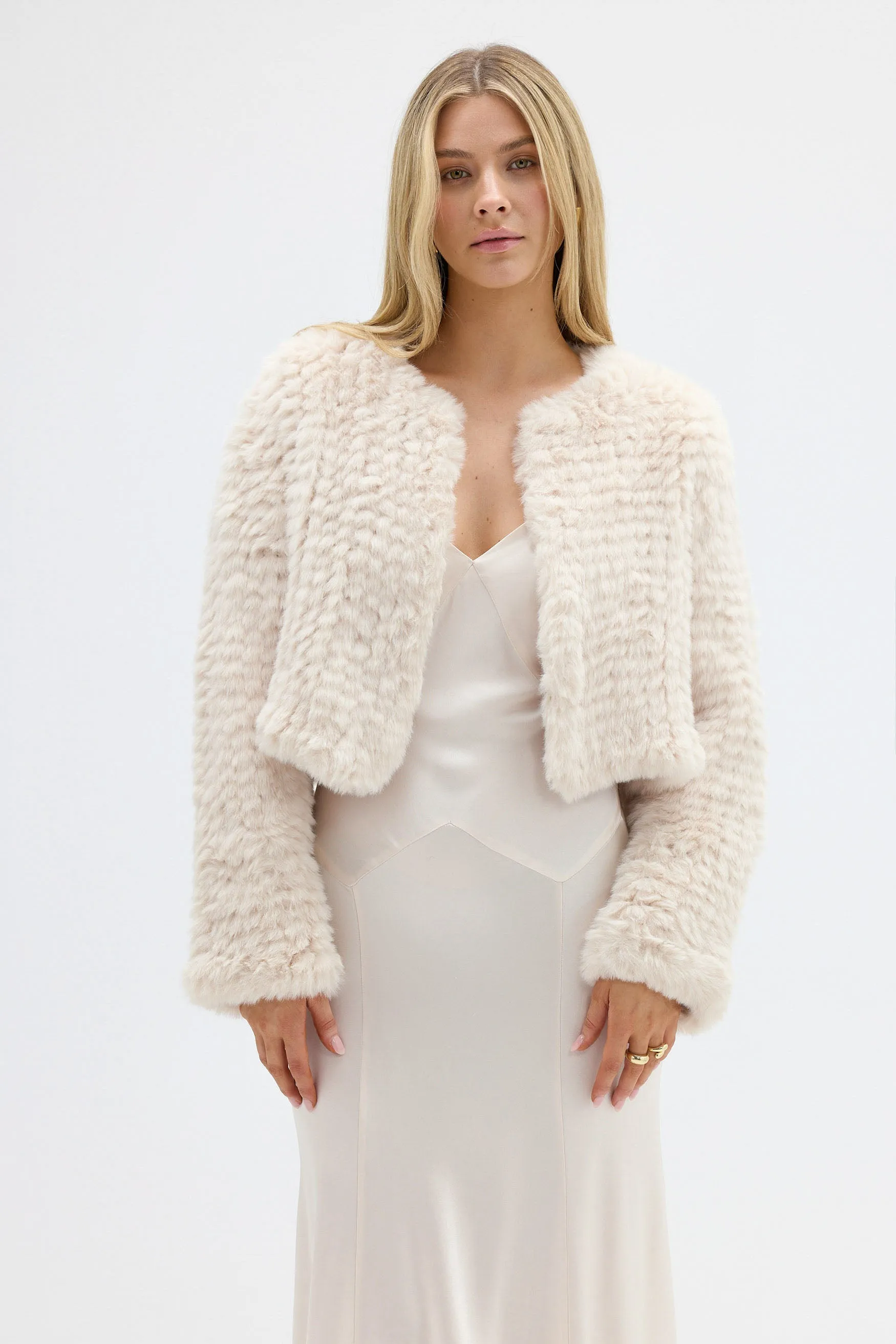 Faux Lola Crop Jacket - Oatmeal