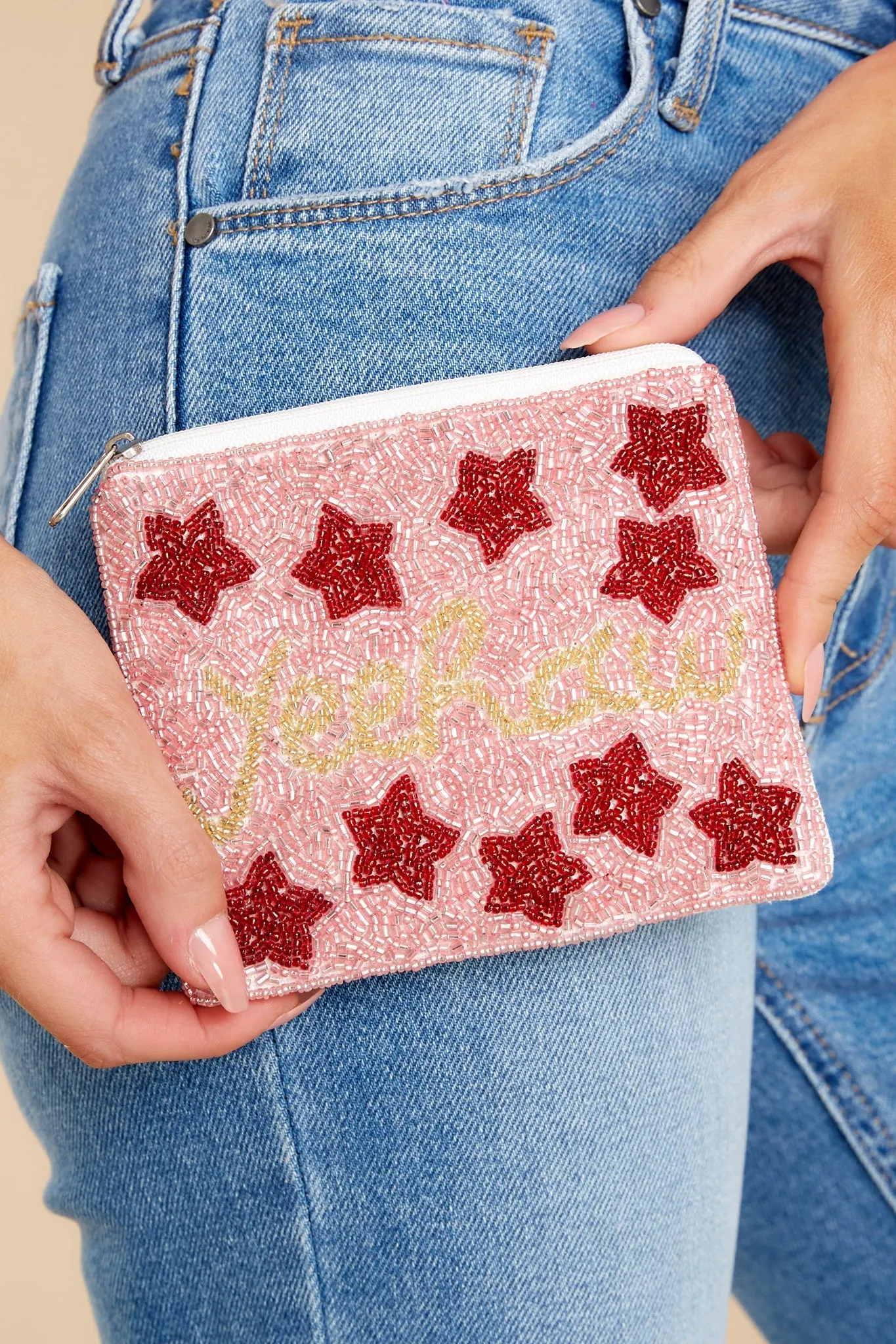 Having Too Much Fun Pink Multi Beaded Pouch