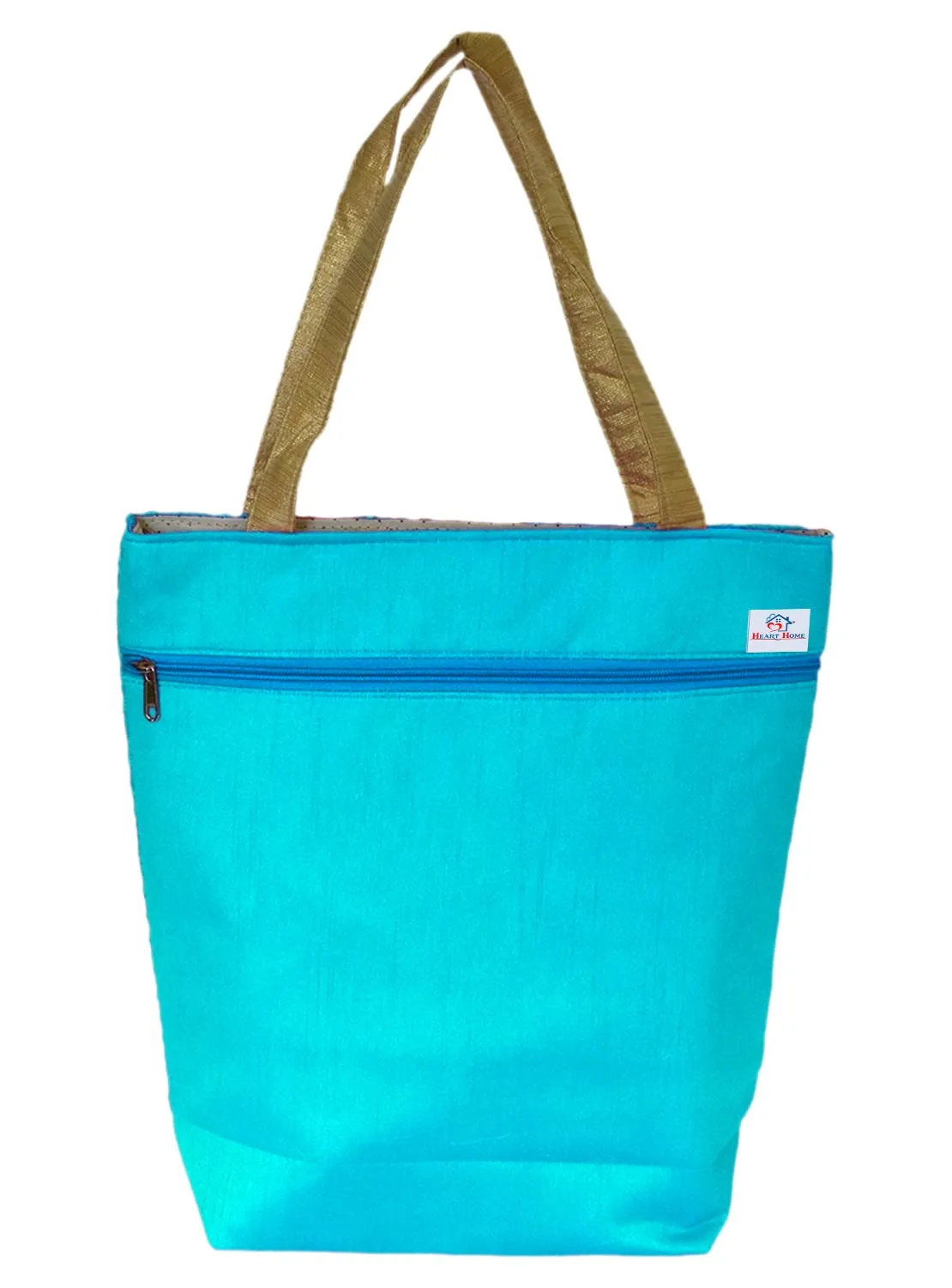 Heart Home Embroidery Polyester Women Handbag for College, Travel, Grocery, Shopping, Book Bag with Carrying Handle- Pack of 2 (Blue)-50HH01154
