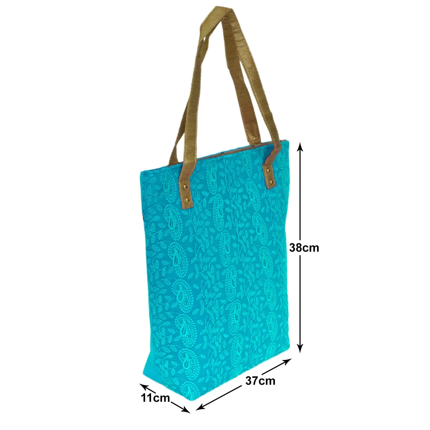 Heart Home Embroidery Polyester Women Handbag for College, Travel, Grocery, Shopping, Book Bag with Carrying Handle- Pack of 2 (Blue)-50HH01154