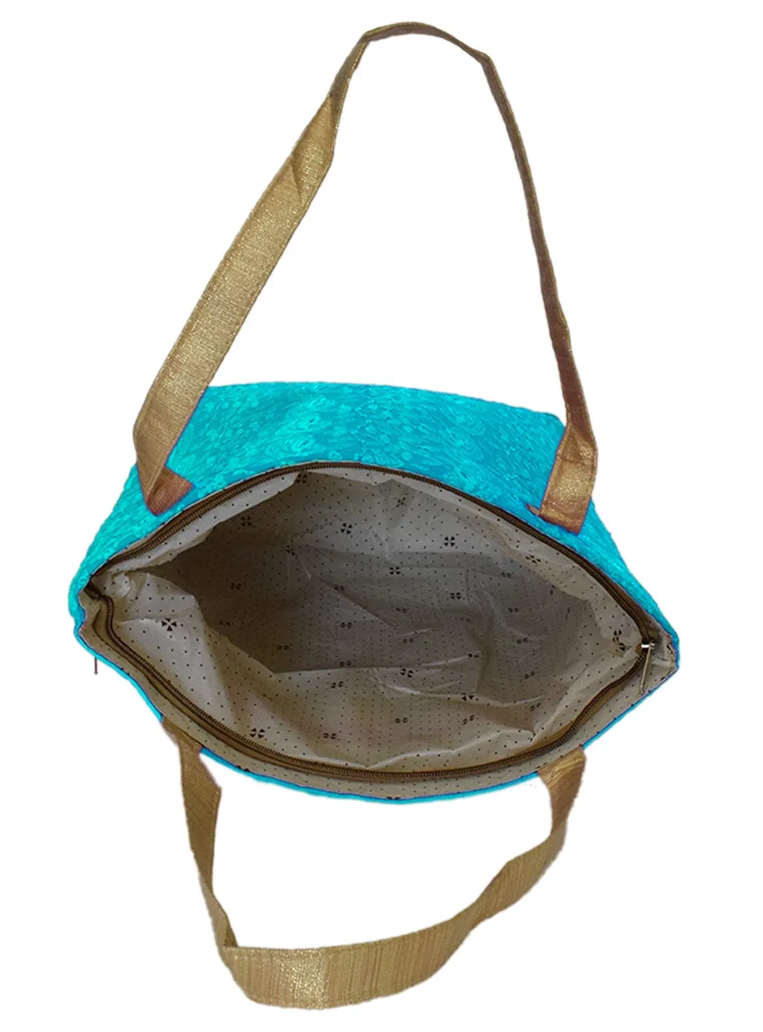 Heart Home Embroidery Polyester Women Handbag for College, Travel, Grocery, Shopping, Book Bag with Carrying Handle- Pack of 2 (Blue)-50HH01154