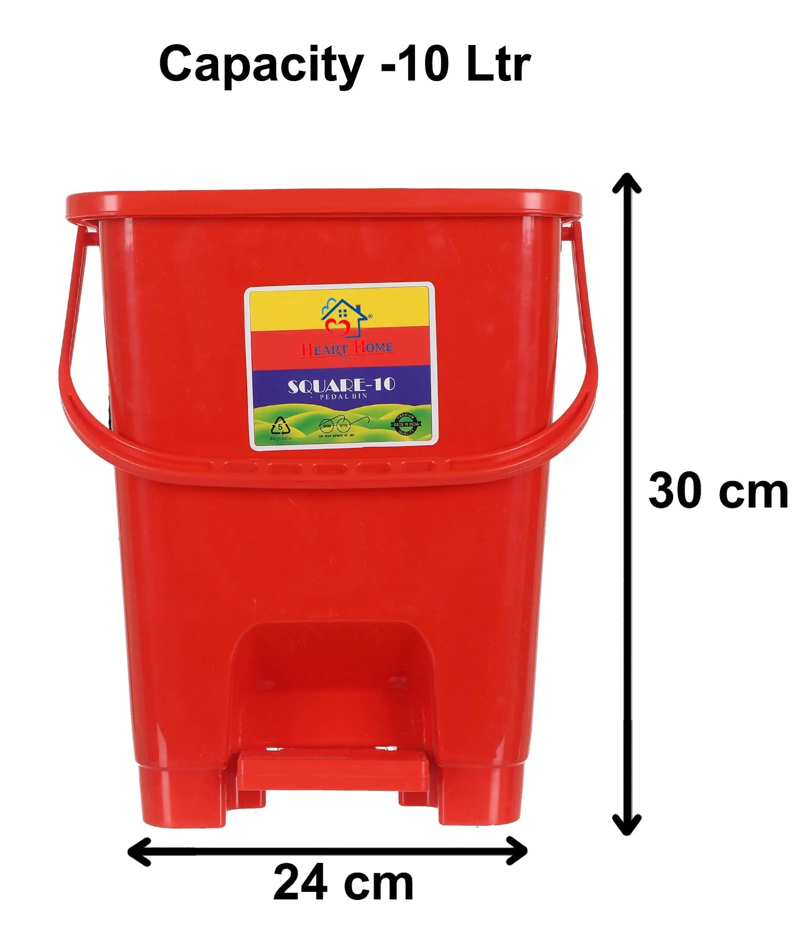 Heart Home Premium Plastic Pedal Dustbin 10 Ltr (Red)