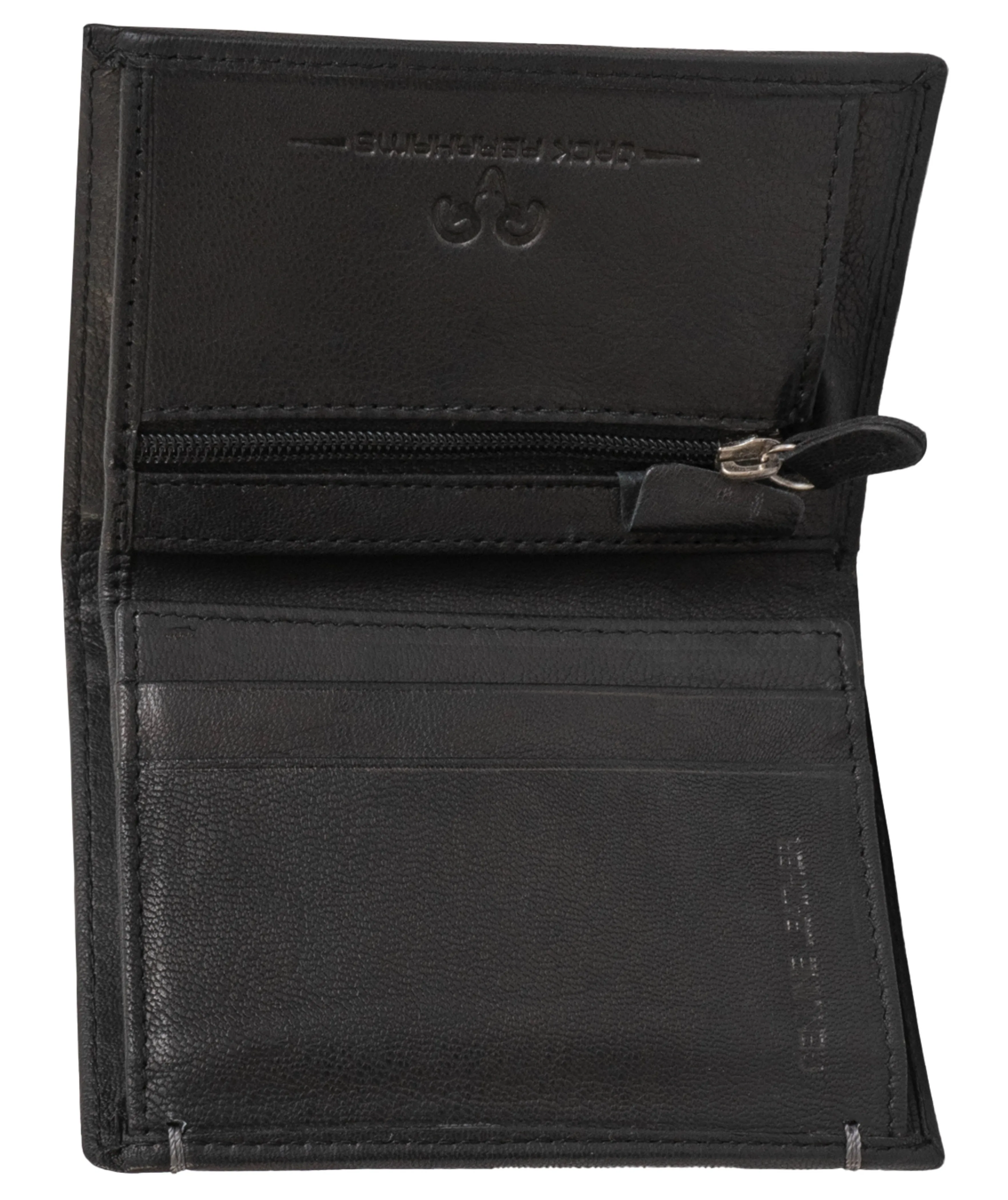 Jack Abrahams Goat Nappa Leather Bi-Fold Wallet with Zipper Pocket Black