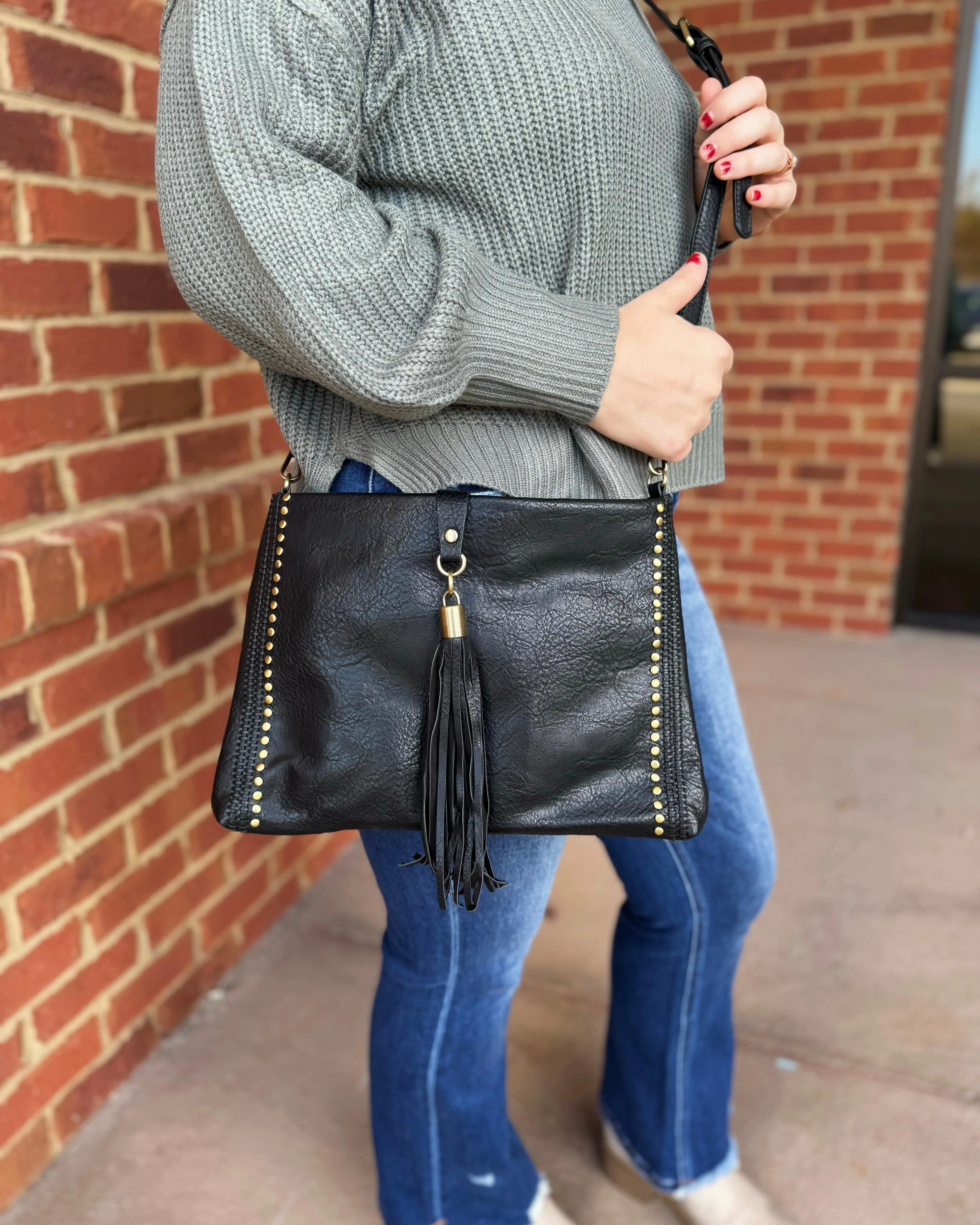 Marie Crossbody w/ Grommet Details in Black FINAL SALE
