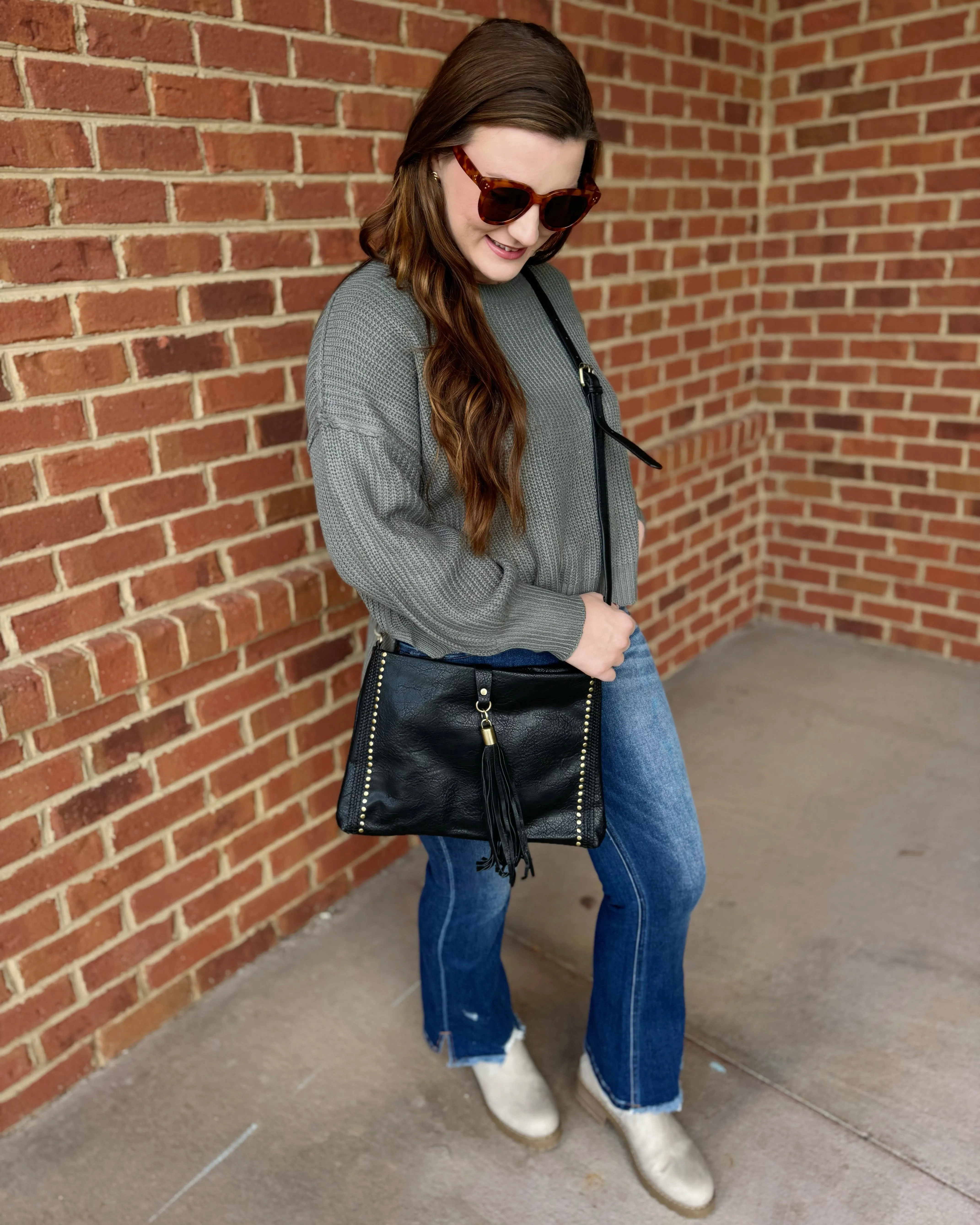 Marie Crossbody w/ Grommet Details in Black FINAL SALE