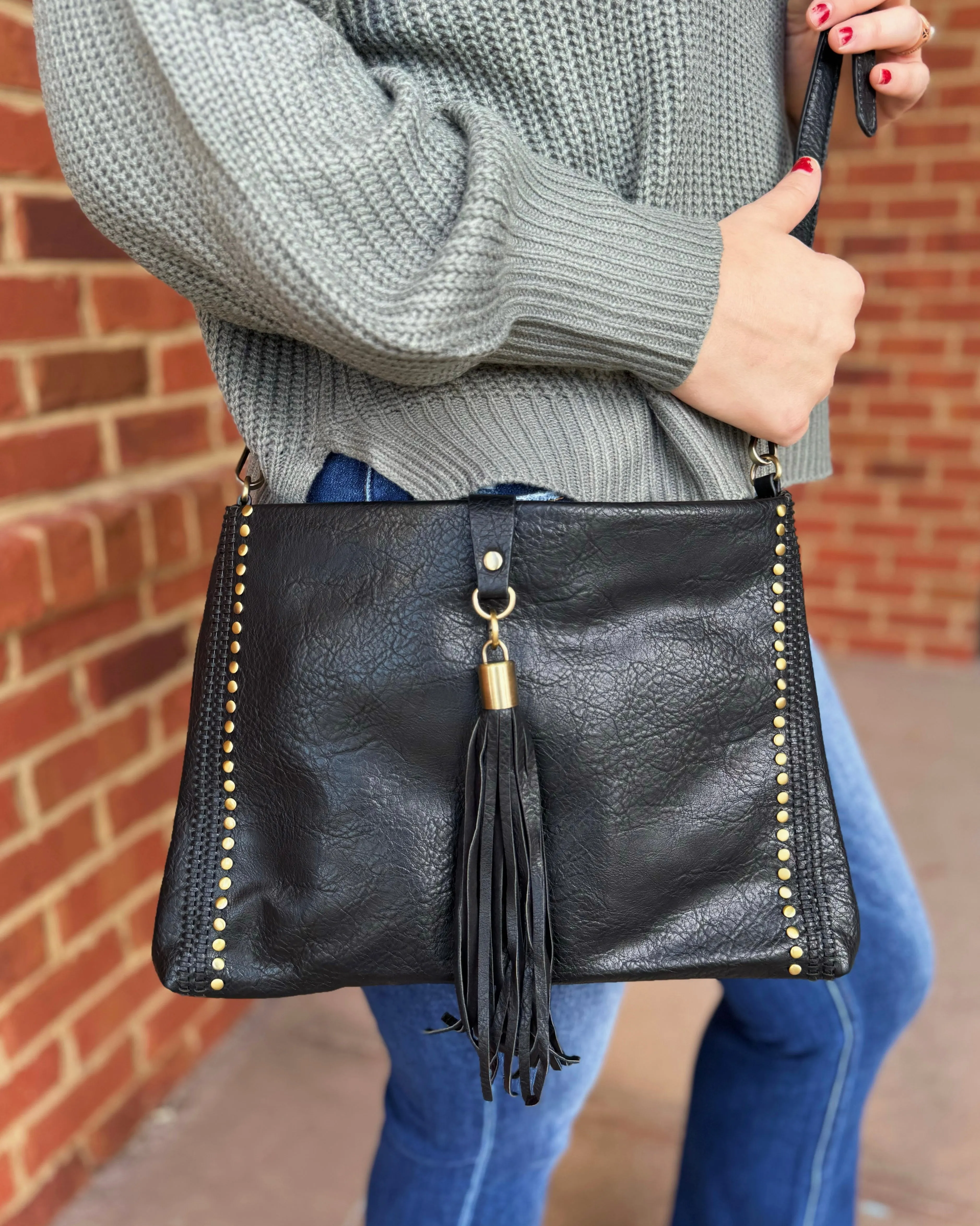 Marie Crossbody w/ Grommet Details in Black FINAL SALE