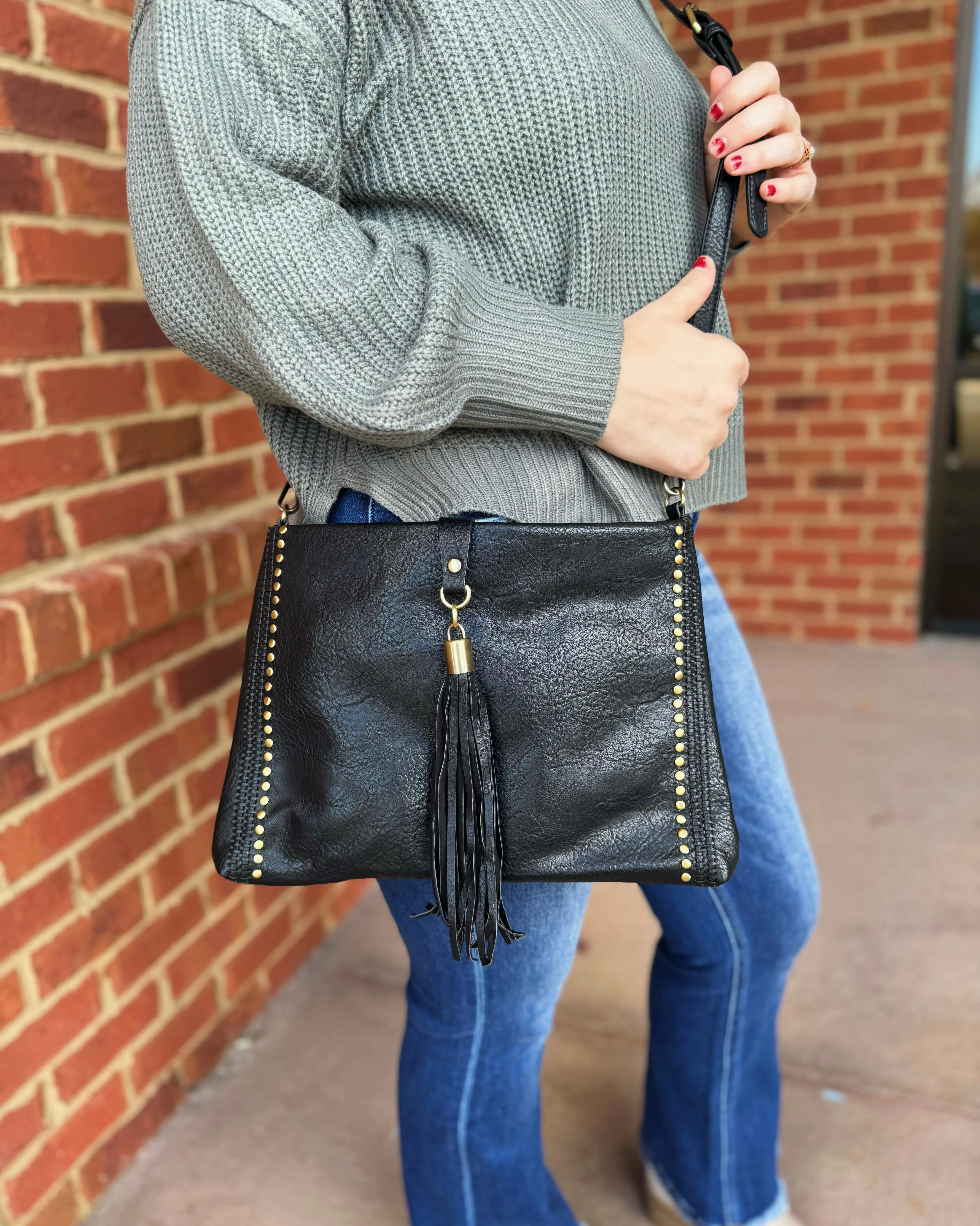 Marie Crossbody w/ Grommet Details in Black FINAL SALE