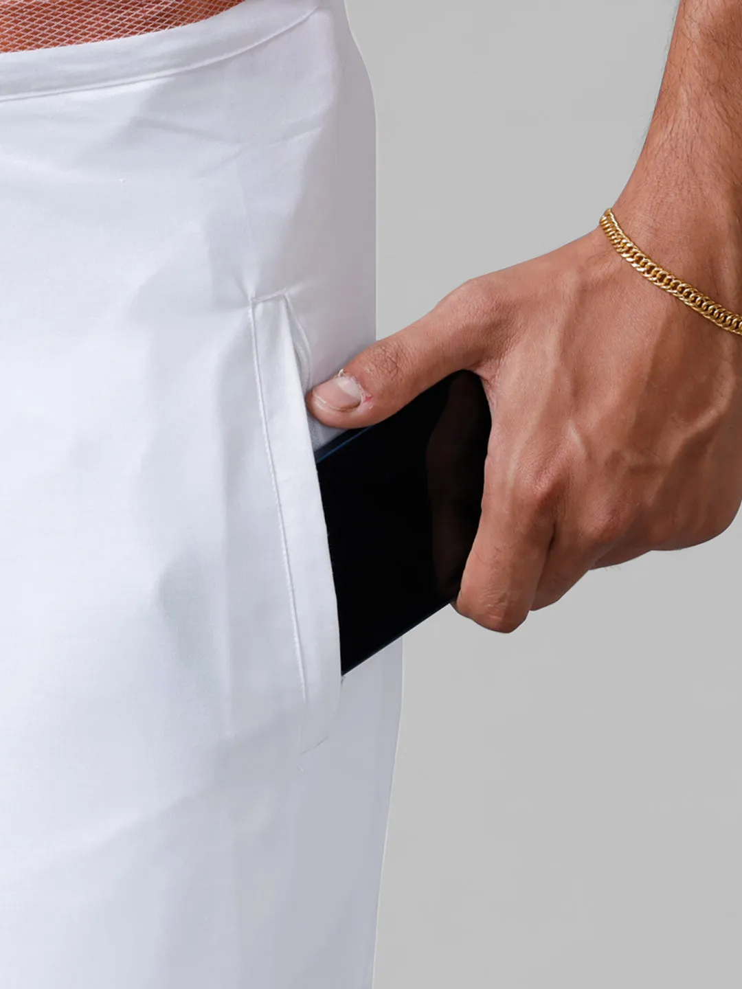 Men Adjustable Double Dhoti White with 3/4" Copper Jari 248