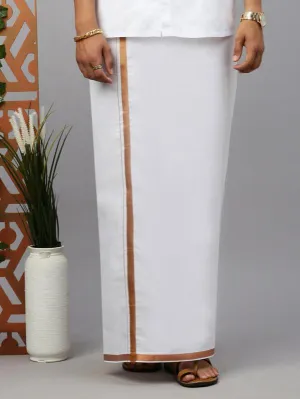 Men White Dhoti with 3/4" Copper Jari Border