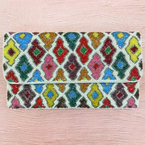 Multi Color Diamond Print Beaded Crossbody