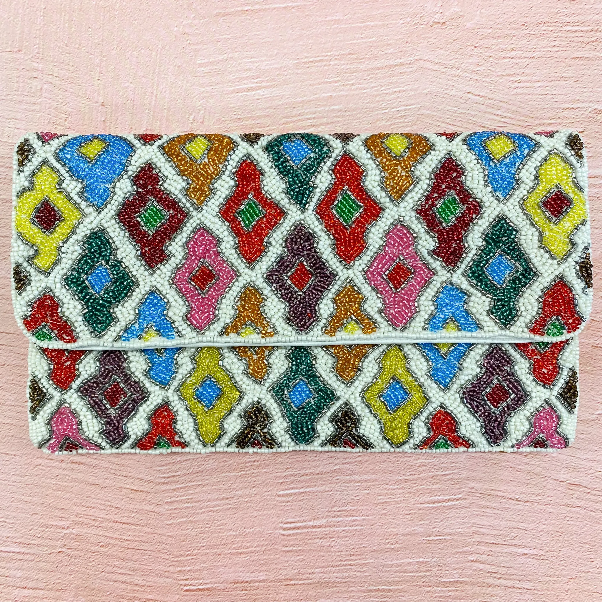 Multi Color Diamond Print Beaded Crossbody