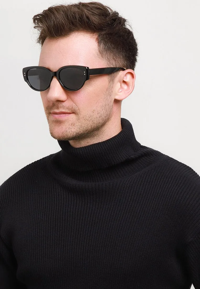 Polarized Plastic Frame Modern Oval Sunglasses - Black Black