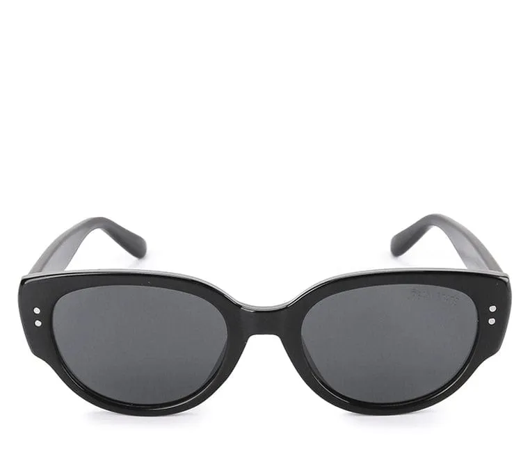 Polarized Plastic Frame Modern Oval Sunglasses - Black Black