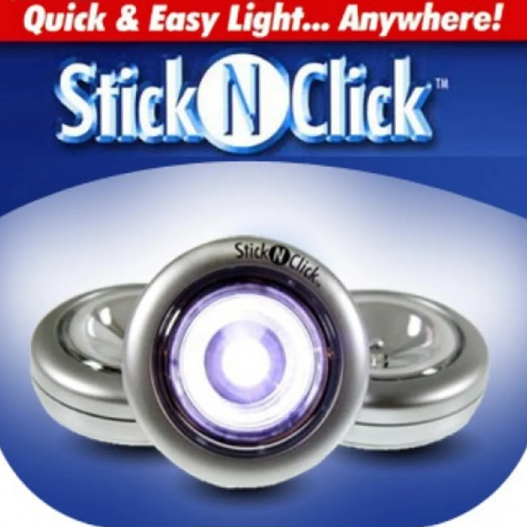 Round Stick 'N' Click - Peel and Stick LED Lights - Set of 3 - Silver -MO