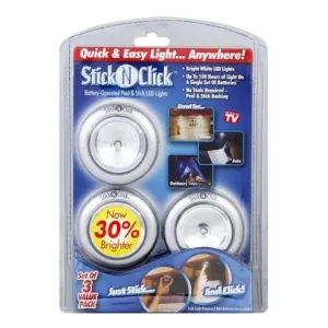 Round Stick 'N' Click - Peel and Stick LED Lights - Set of 3 - Silver -MO