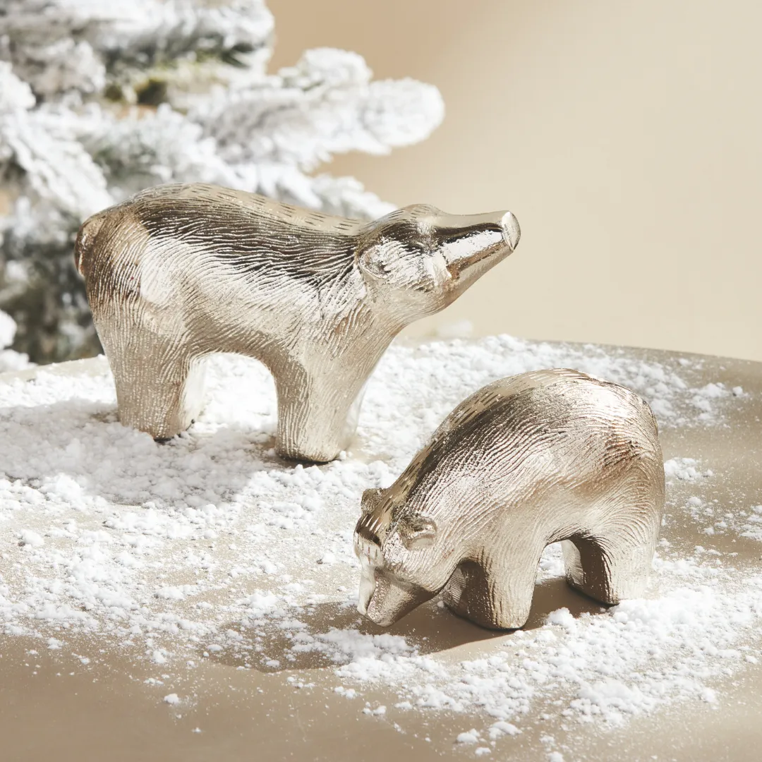 Set of Two Aluminum Polar Bear Sculptures