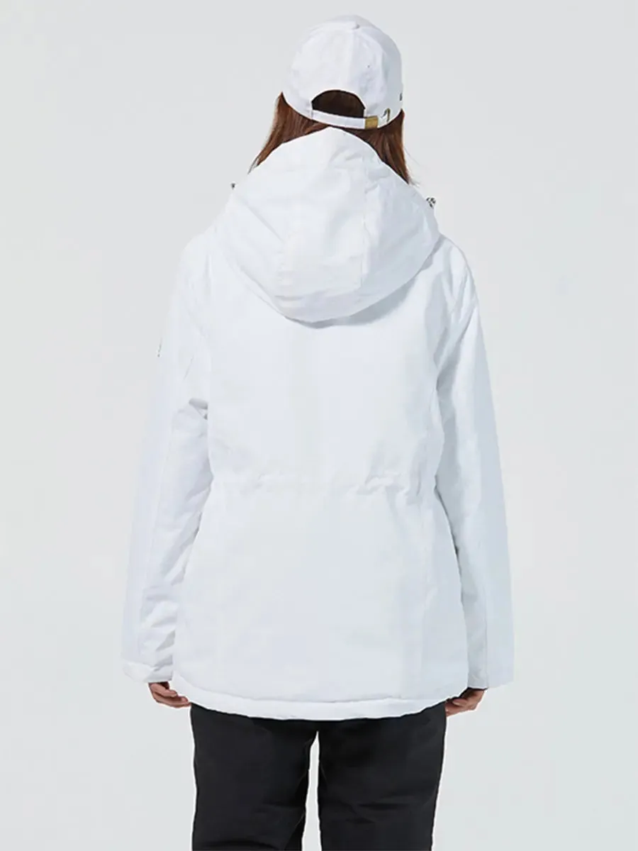 Solid White Insulated Ski Jacket with Detachable Hat